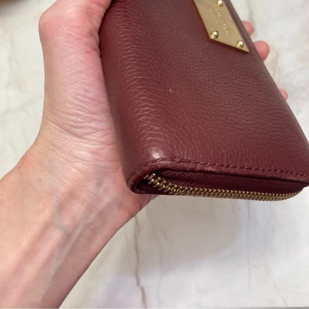 Michael kors burgundy red leather long zipper clutch wallet